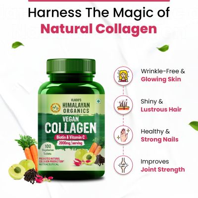 Vlado's Himalayan Organics: Vegan Collagen 2000Mg With Biotin And Vitamin C | Good For Glowing Skin | Healthy Hair And Nail - 100 Veg Tablets