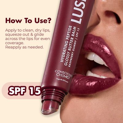 Conscious Chemist: Multi Peptide & Shea Butter Infused Lip balm With SPF 15 Lip balm:- Raspberry Gummy (15g)
