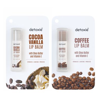 Detoxie: Detoxie | Pack of 2 Lip Balms | Coffee & Cocoa Vanilla With Shea Butter, Vitamin E and Liquorice- 4.5 g (Pack of 2)