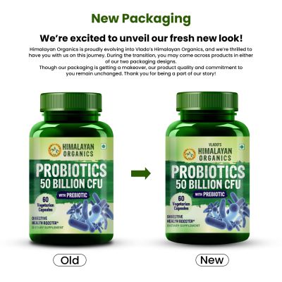 Vlado's Himalayan Organics: Probiotics Supplement 50 Billion CFU with Prebiotics 150mg for Digestion, Gut Health & Immunity - 60 Veg Capsules