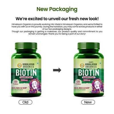 Vlado's Himalayan Organics: Biotin 10,000 mcg Supplement with Keratin, Amino Acids & Multivitamin - 120 Veg Tablets