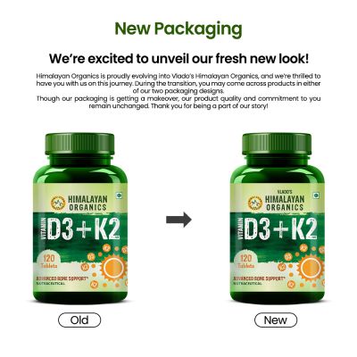 Vlado's Himalayan Organics: Vitamin D3 with K2 As MK7 Supplement- 120 Veg Tablets