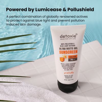Detoxie: Detoxie | Ultra Matte Sunscreen Gel | Matte Finish, Dry Tint | For All Skin Types | Water & Sweat Resistant With Spf 50 Pa+++ | No White Cast, Non-Greasy & Non-Comedogenic | Titanium Dioxide | 50g