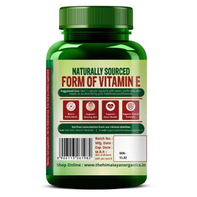 Vlado's Himalayan Organics: Plant Based Vitamin E Capsules (Non-GMO Sunflower Oil, Aloevera Oil, Argan Oil) - 60 Capsules