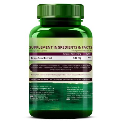 Vlado's Himalayan Organics: Grape Seed Extract 500mg/Serving for Healthy Cholesterol Level - 90 Veg Capsules