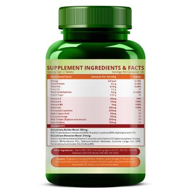 Vlado's Himalayan Organics: Glutathione Builder for Anti-Ageing & Skin Brightening with ( Vitamin C, E, B6 & Curcumin ) - 60 Veg Tablets