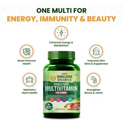 Vlado's Himalayan Organics: Whole Food Multivitamin for Women || With Natural Vitamins, Minerals, Extracts || Best for Energy, Brain, Bone Health || 60 Veg Capsules