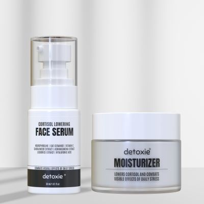 Detoxie: Detoxie | Cortisol Lowering AM & PM Duo | Cortisol Lowering Face Serum 30ml + Moisturizer 50g Combo