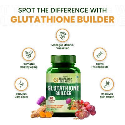 Vlado's Himalayan Organics: Glutathione Builder for Anti-Ageing & Skin Brightening with ( Vitamin C, E, B6 & Curcumin ) - 60 Veg Tablets