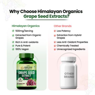 Vlado's Himalayan Organics: Grape Seed Extract 500mg/Serving for Healthy Cholesterol Level - 90 Veg Capsules