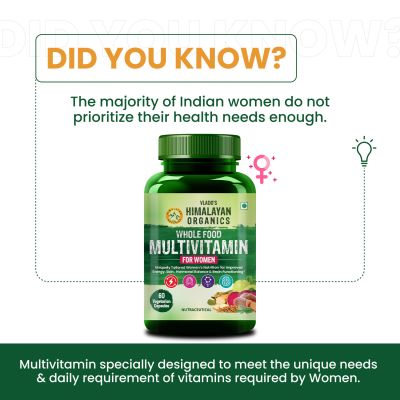Vlado's Himalayan Organics: Whole Food Multivitamin for Women || With Natural Vitamins, Minerals, Extracts || Best for Energy, Brain, Bone Health || 60 Veg Capsules