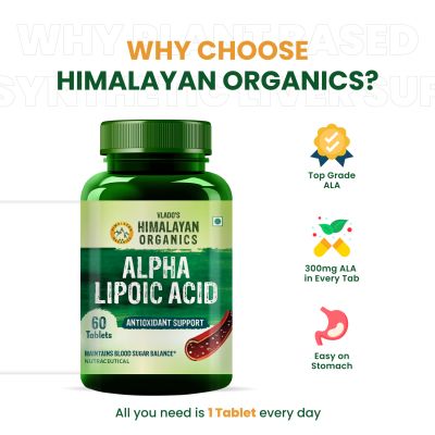 Vlado's Himalayan Organics: Alpha Lipoic Acid 300mg | Boost Liver Function, Healthy Blood Sugar, Antioxidant | 60 Veg Tablets
