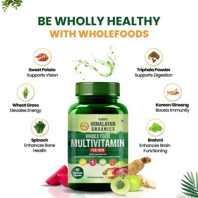 Vlado's Himalayan Organics: Whole Food Multivitamin for Men || With Natural Vitamins, Minerals, Extracts || Best for Energy, Brain, Heart Health & Eye Health || 60 Veg Capsules