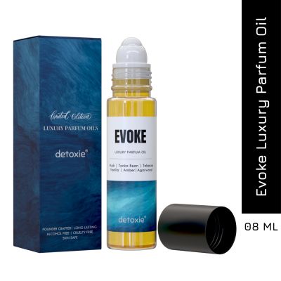 Detoxie: Detoxie | Evoke - Luxury Parfum Oil (Attar) | Non-Alcoholic| Long Lasting | Musk, Tonka Bean, Tobacco, Vanilla, Amber & Agarwood | Unisex | 8 ml Rollon