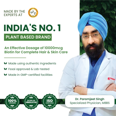 Vlado's Himalayan Organics: Biotin 10,000 mcg Supplement with Keratin, Amino Acids & Multivitamin - 120 Veg Tablets