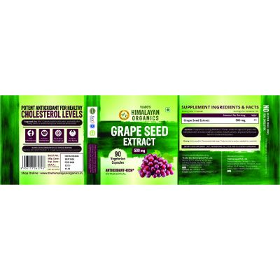 Vlado's Himalayan Organics: Grape Seed Extract 500mg/Serving for Healthy Cholesterol Level - 90 Veg Capsules