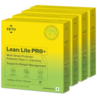 SETU: Lean Lite Pro (15x4)+ Weight Management Gut Health Powder | Clinically-Proven HOWARU® Shape Probiotic From USA | Probiotics, Prebiotics + L-Carnitine | For Men & Women (60 Sachet)