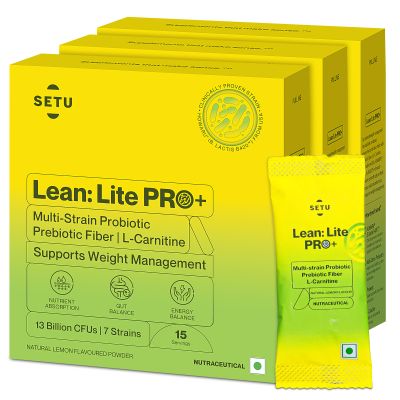 SETU: Lean Lite Pro(15x3)+ Weight Management Gut Health Powder | Clinically-Proven HOWARU® Shape Probiotic From USA | Probiotics, Prebiotics + L-Carnitine | For Men & Women (45 Sachet)