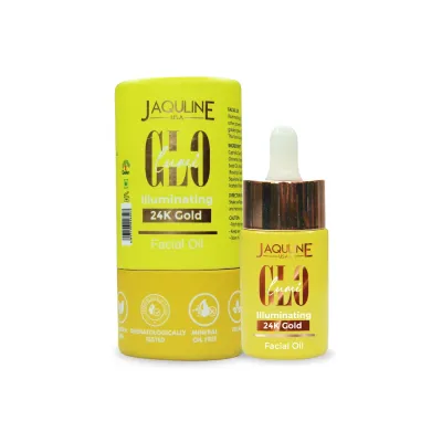 Jaquline USA: Lumi Glo 24K Illuminating Facial Oil, Gold Flakes Prevents Aging, Hydrate Skin and Radiance, Glowing Moisturising Formula For All Skin Types 30ml