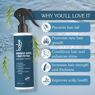 Bake Cosmetics: Rosemary Water Hair Growth Spray with Multi Peptides for Hair Fall Control,Damaged Hair & Hair Growth
