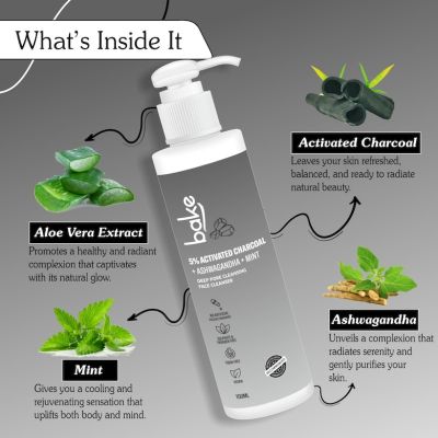 Bake Cosmetics: 5% Activated Charcoal Face Wash with Mint & Ashwagandha For Deep Pore Cleansing Face Cleanser
