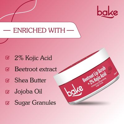 Bake Cosmetics: 2% Kojic Acid Beetroot Lip Scrub for Dark Pigmented Lips with Sugar Granules for Dry & Pink Lips