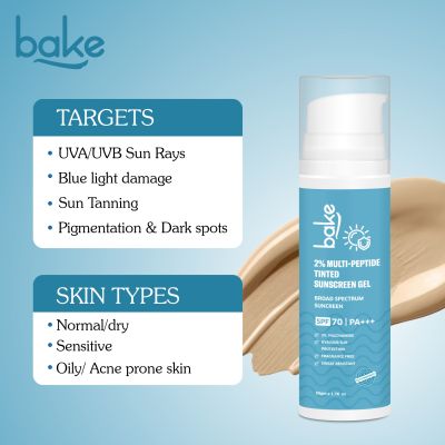 Bake Cosmetics: 2% Multi Peptide Tinted Sunscreen SPF 70 PA+++ with 2% Niacinamide For Water & Sweat Resistant & Broad Spectrum Sunscreen