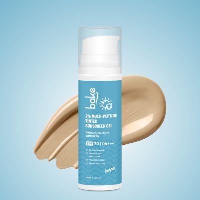Bake Cosmetics: 2% Multi Peptide Tinted Sunscreen SPF 70 PA+++ with 2% Niacinamide For Water & Sweat Resistant & Broad Spectrum Sunscreen
