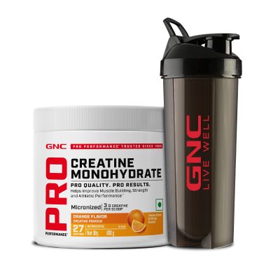 GNC: Creatine Monohydrate with Shaker Combo | 100gm | Orange | 750ml