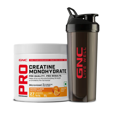 GNC: Creatine Monohydrate with Shaker Combo | 100gm | Orange | 750ml