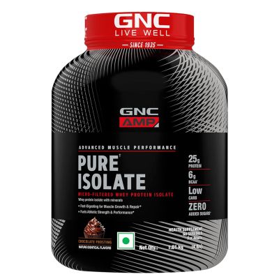 GNC: AMP Pure Isolate Zero Carb | 25g Protein | 6g BCAA | Vanilla Custard | 4 lbs