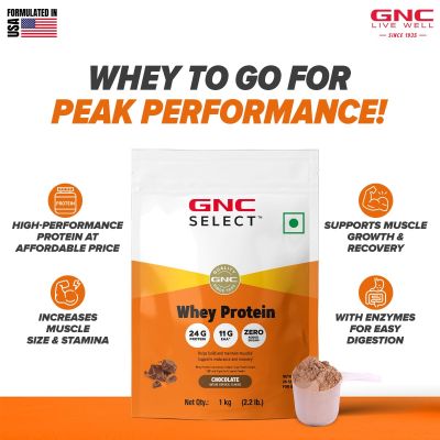 GNC: Select Whey Protein Powder With Free Shaker | 2.2lbs | Chocolate