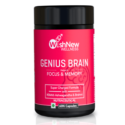 Wishnew Wellness: GENIUS BRAIN | 60 Capsules | Supports Focus & Memory | 100% Vegetarian