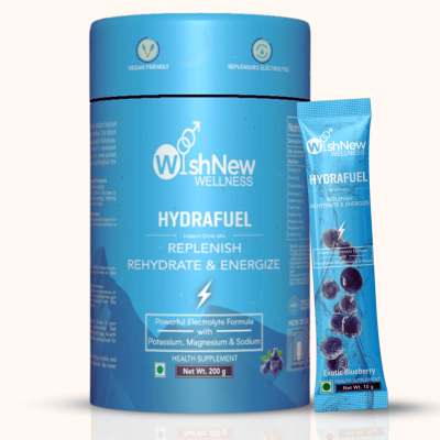 Wishnew Wellness: HYDRAFUEL Blueberry Flavor | Instant Drink Mix | 20 Servings | Replenish, Rehydrate & Energize | 100% Vegetarian