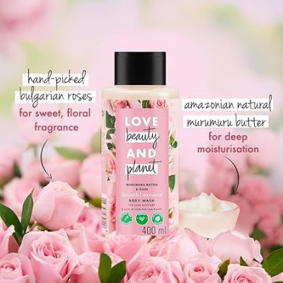 Love Beauty And Planet: Moisturising Body Wash 400ml|| with Murumuru Butter & Rose|| Sulfate Free|| Paraben Free- Liquid Shower Gel