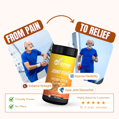 Wishnew Wellness: JOINT FLEX+ | Comprehensive Joint Support with Glucosamine, Chondroitin, and MSM | Improves Mobility & Flexibility - 90 Tablets