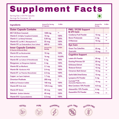 Wishnew Wellness: DAILY RITUAL Women 18+ Multivitamin | Delayed Release Capsules for Optimal Absorption | Comprehensive Nutrient Blend for PMS, UTI Care, Eye & Cognitive Health - 60 Vegetarian Capsules