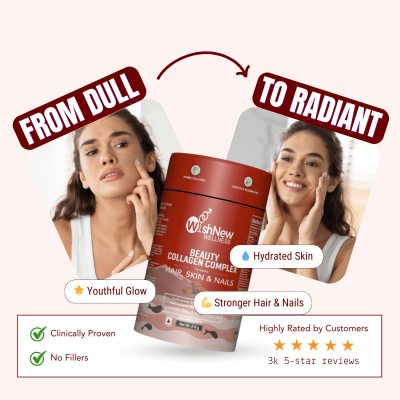 Wishnew Wellness: BEAUTY COLLAGEN COMPLEX | 21 Servings | Healthy Hair, Skin & Nails | Chocolate Flavor