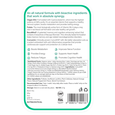 Wellbeing Nutrition: Vegan Vitamin B12 Melts - 30 Oral Strips
