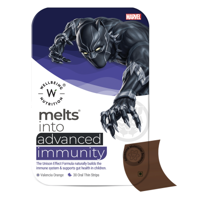 Wellbeing Nutrition: Black Panther Melts - Kids Organic Advanced Immunity - Valencia Orange Flavor (30 Thin Strips)