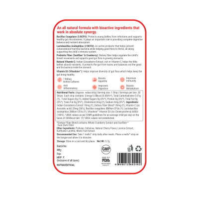 Wellbeing Nutrition: Marvel Thor Melts - Kids Organic Active Probiotic & Prebiotic, Vitamin C & D3- Cherry Flavor (30 Oral Thin Strips)