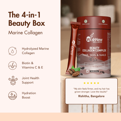 Wishnew Wellness: BEAUTY COLLAGEN COMPLEX | 21 Servings | Healthy Hair, Skin & Nails | Coffee Flavor
