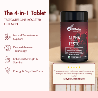 Wishnew Wellness: ALPHA BOOSTER OF TESTO | 60 Vegetarian Tablets | Supports Testosterone Levels and Male Vitality