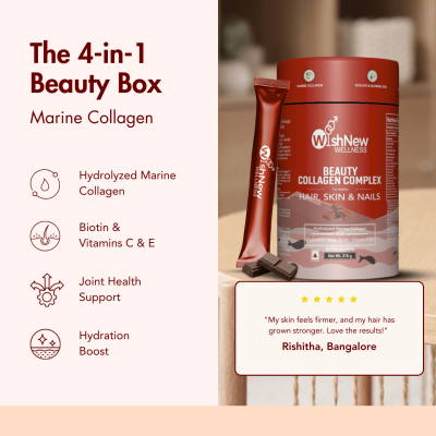 Wishnew Wellness: BEAUTY COLLAGEN COMPLEX | 21 Servings | Healthy Hair, Skin & Nails | Chocolate Flavor
