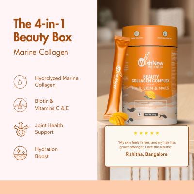 Wishnew Wellness: BEAUTY COLLAGEN COMPLEX | 21 Servings | Healthy Hair, Skin & Nails | Mango Flavor