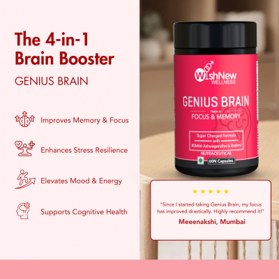 Wishnew Wellness: GENIUS BRAIN | 60 Capsules | Supports Focus & Memory | 100% Vegetarian