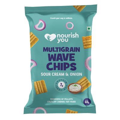 Nourish You: Organic Millet Snack - Multigrain Wave Chips  - Sour cream & Onion Flavour - Healthy Snacks ,  Gluten free -60gm