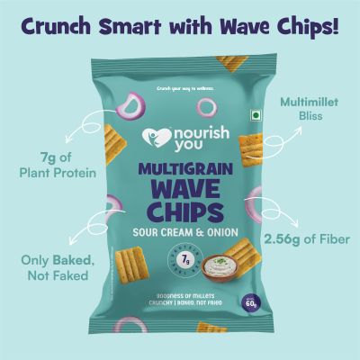 Nourish You: Organic Millet Snack - Multigrain Wave Chips  - Sour cream & Onion Flavour - Healthy Snacks ,  Gluten free -60gm