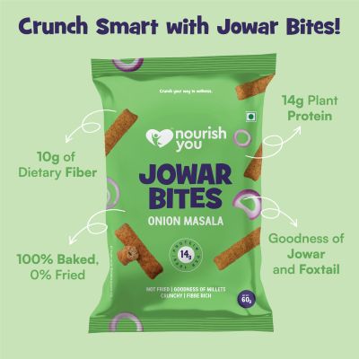 Nourish You: Organic Millet Snack - Jowar Bites( Chips ) - Onion Masala Flavour - Healthy Snacks ,  Gluten free -60gm