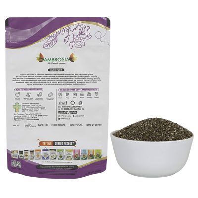 Ambrosia: Ambrosia Raw Unroasted Chia Seeds Pouch 250g | Chia Seed for Weight Loss Omega 3| Fibre